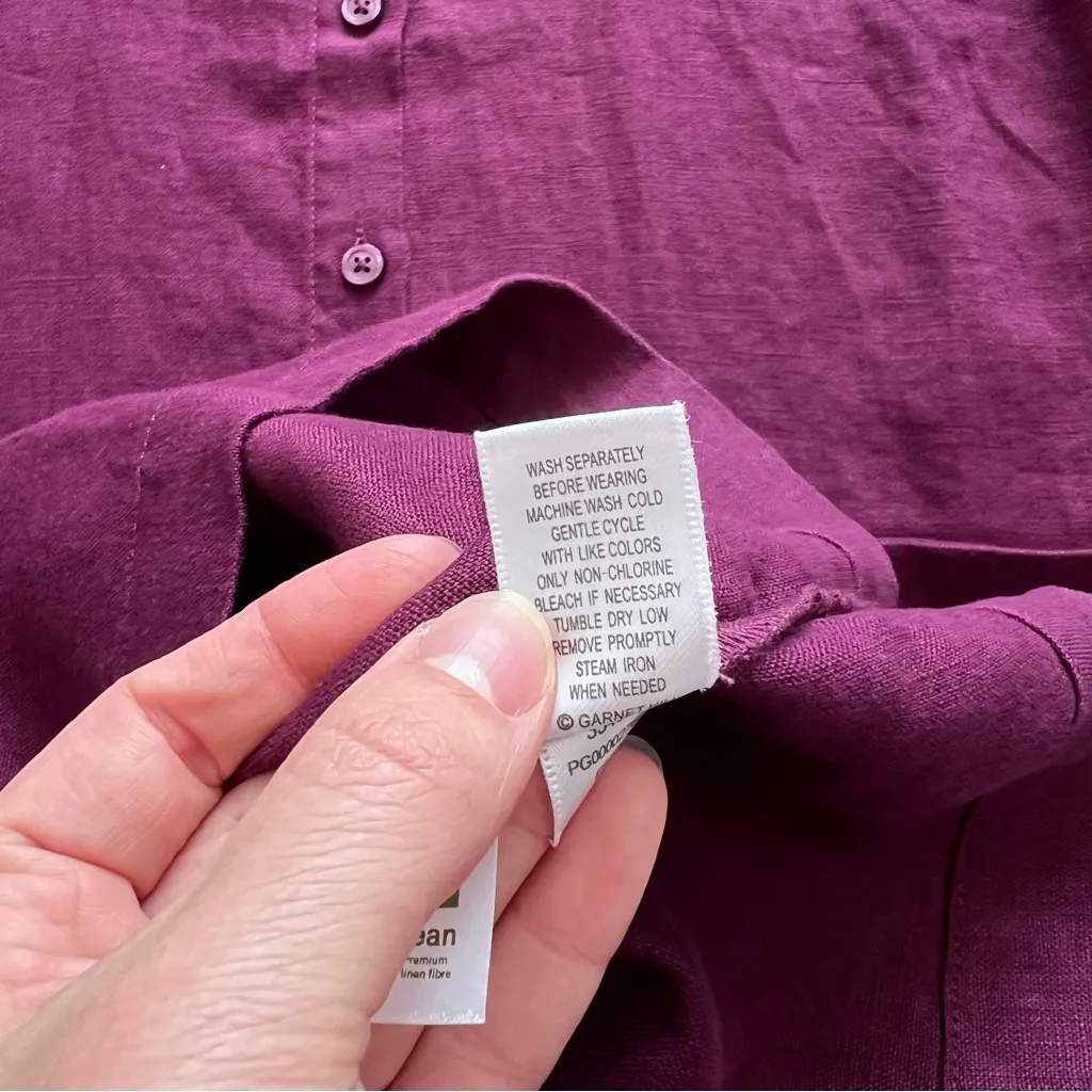 NWT garnet hill 100%‎ linen sleeveless button front shirt dress in deep wine - Image 9