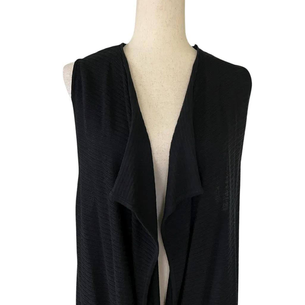 Avec Long Sleeveless Ribbed Cardigan Vest Black Size M - Image 10