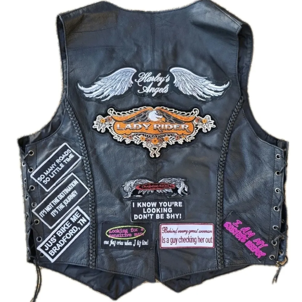 Vtg Genuine Leather Biker Vest Womens Size Large Adjustable Motorcycle Moto Bike - Image 15