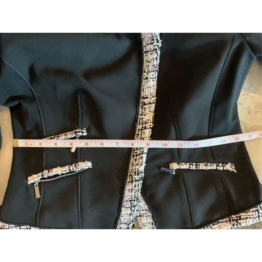 White House Black Market Asymmetrical Zip Tweed Trim Stretch Blazer Jacket 6Peti - Image 6