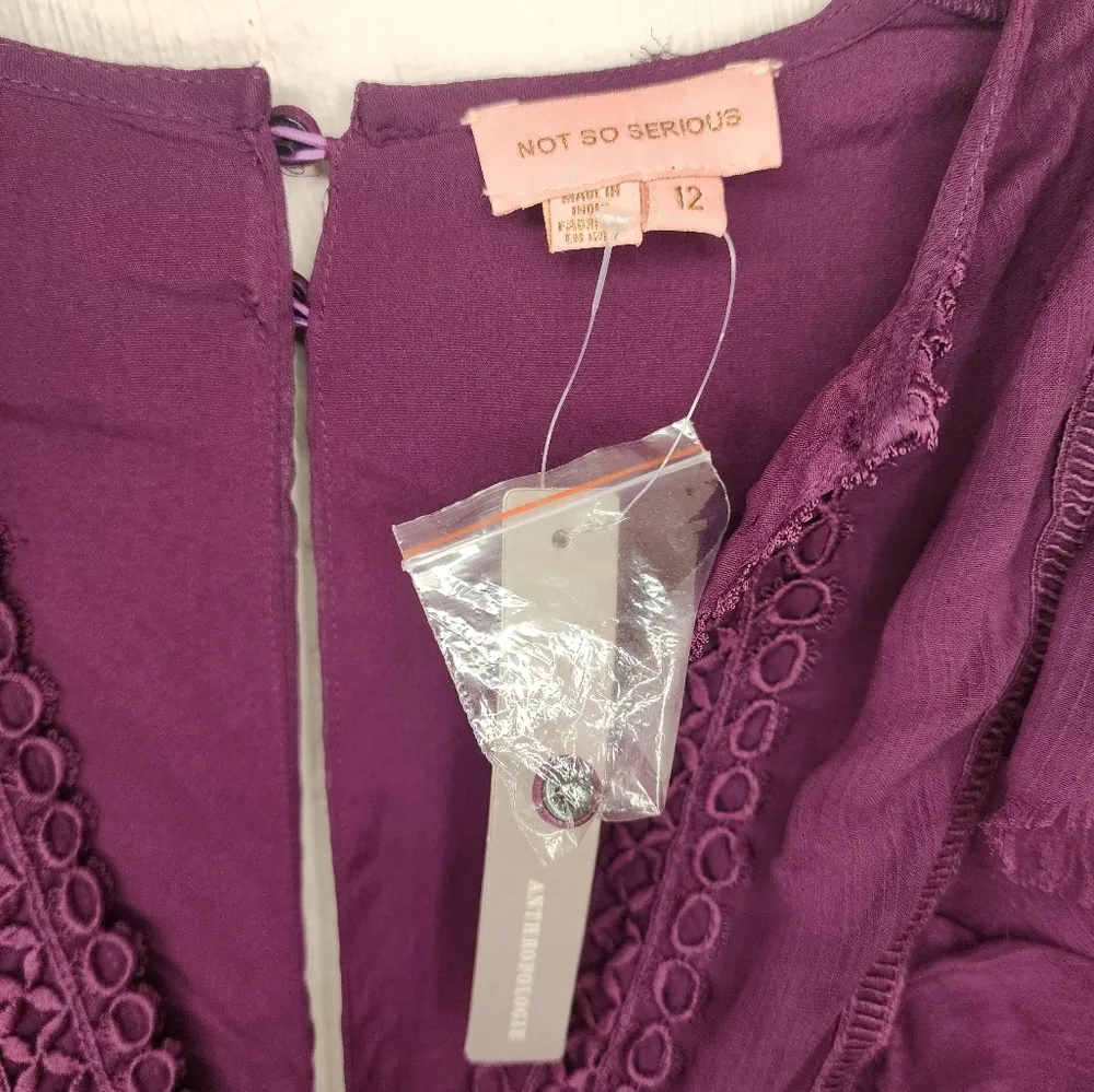 NWT Anthropologie Not So Serious Pallavi Mohan Plum Purple Ruffled Mini Dress - Image 8
