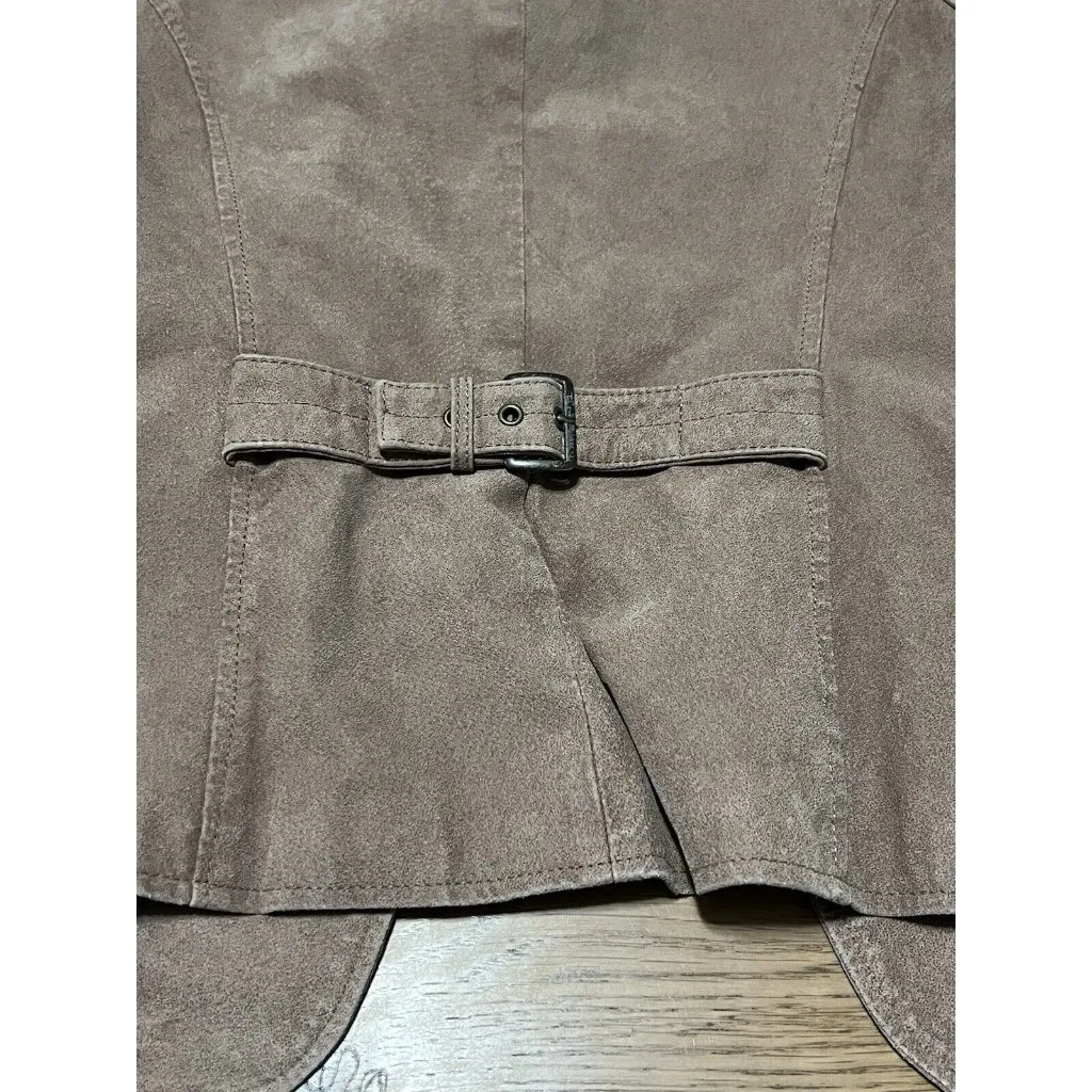 Twiggy London Tan Genuine Leather Button Down Coat Size XS Military Modern City Brown - Image 16