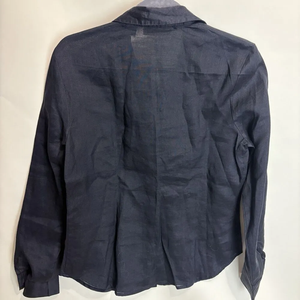 Toto N Ko Women’s Black Linen Western Style Button Front Shirt Lace Inset Sz 10 - Image 8