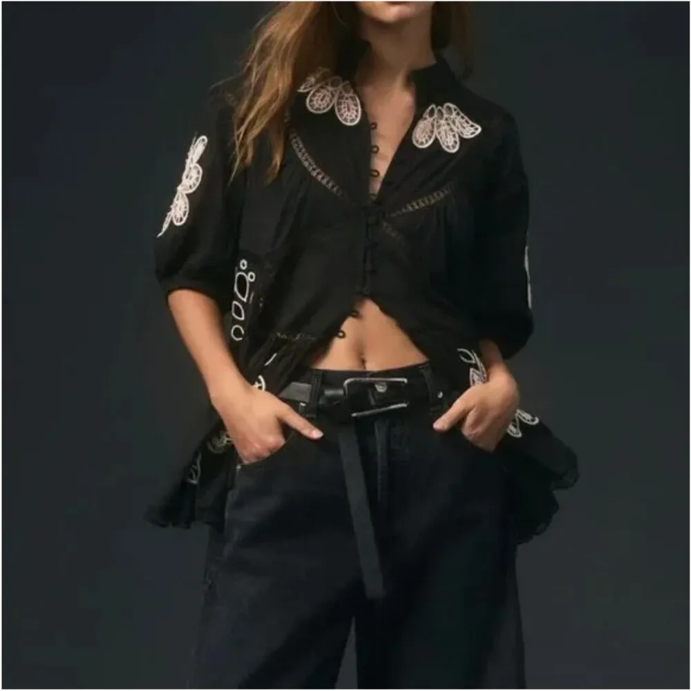 Anthropologie x Forever NWT That Girl Embroidered high neck Blouse - XS - Image 2