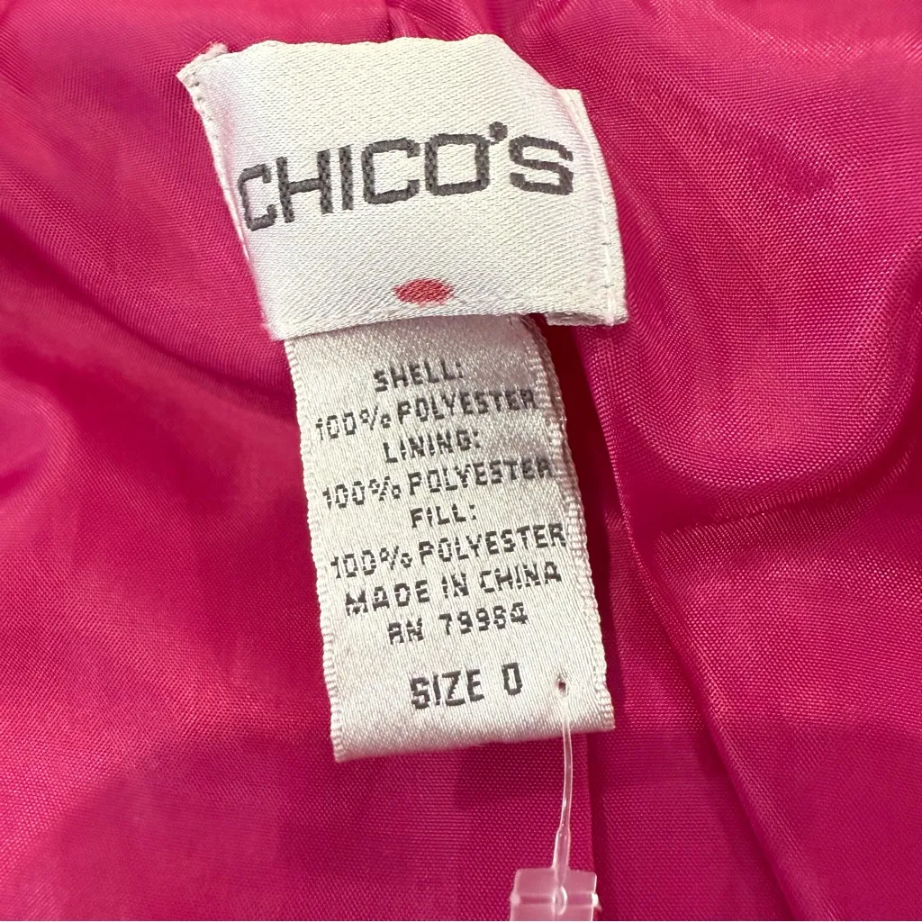Chico's Sleeveless Puffer Full Zip Jacket Vest Women’s Small Fuchsia/Gold Accent - Image 6