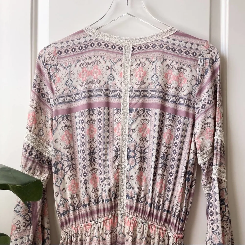 L*Space Boho Bell Sleeve Romper Purple Pink Beige Medium - Image 13