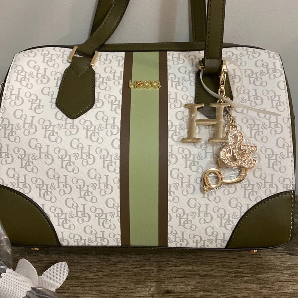 H&CO New! Leather satchel white/military green bag - Image 2