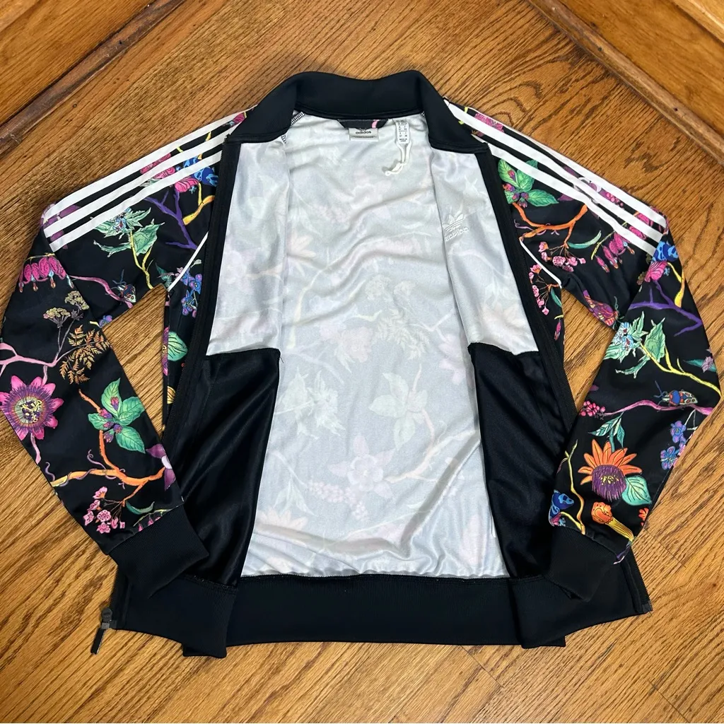 ADIDAS Botanical Track Jacket 3 Stripes Multi Color Floral Zip Up Size XS - Image 5