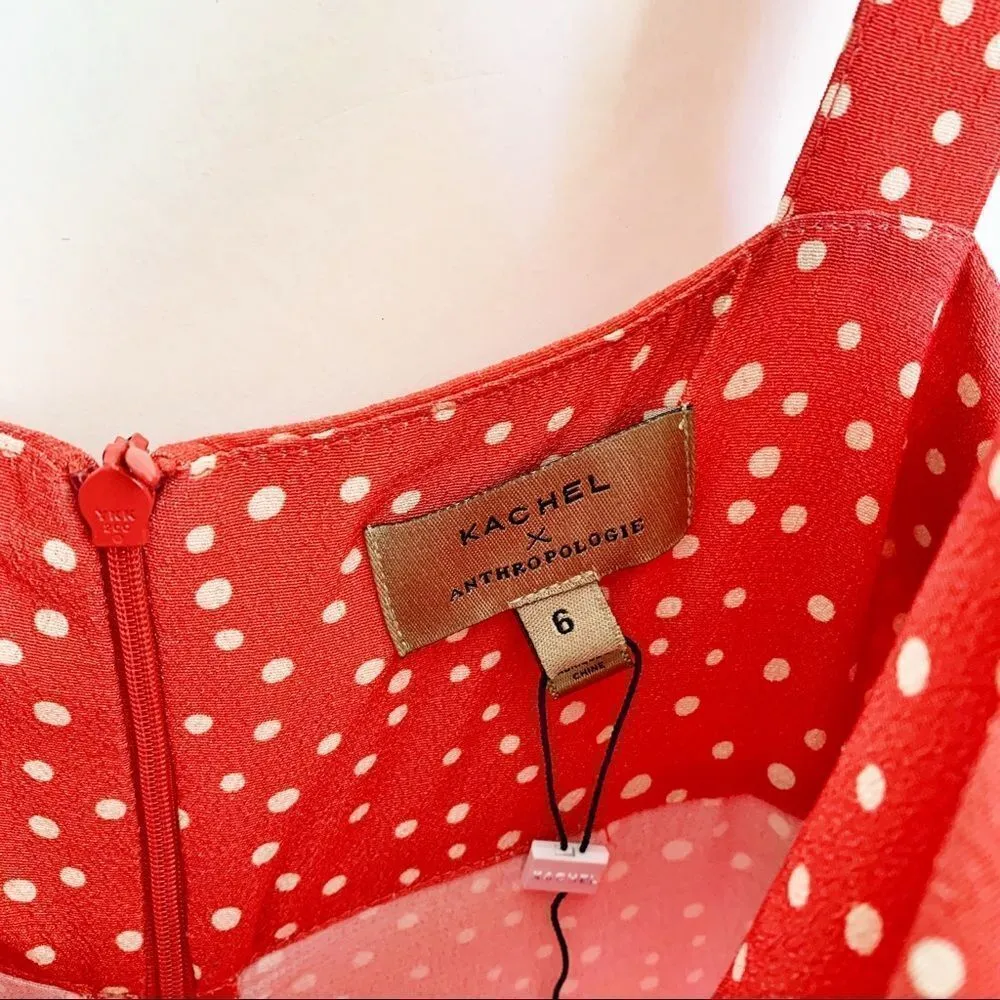 Anthropologie X Kachel Polka Dot Cropped Wide Leg Jumpsuit Size 6 Red Summer - Image 8