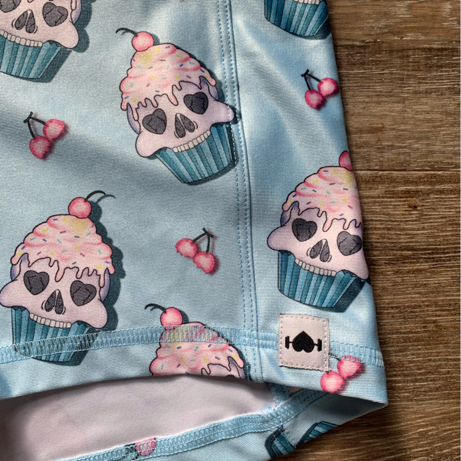 WodBottom Light Blue Skull Cupcake Lifting Shorts XXL - Image 2