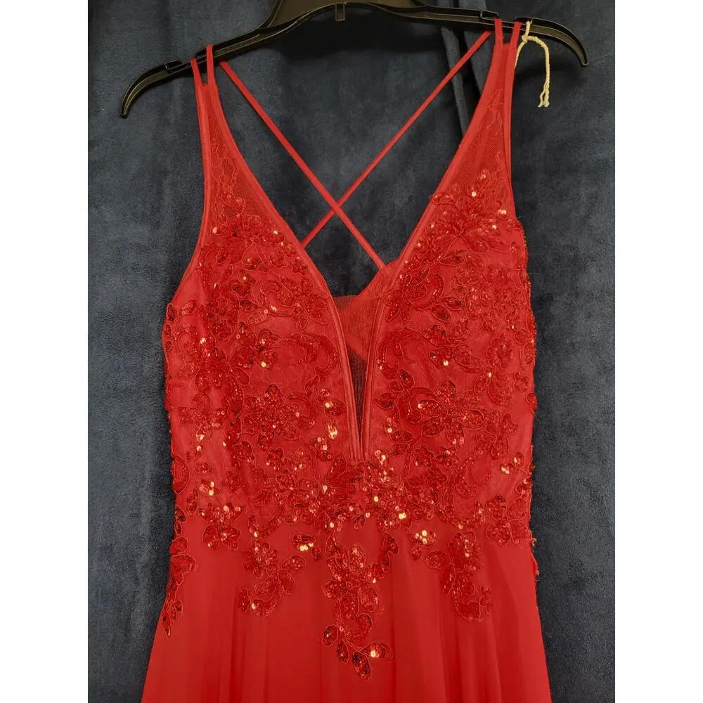 Dave & Johnny Bright Red Sequins Formal Dance Homecoming Dress Size 5/6 - Image 2