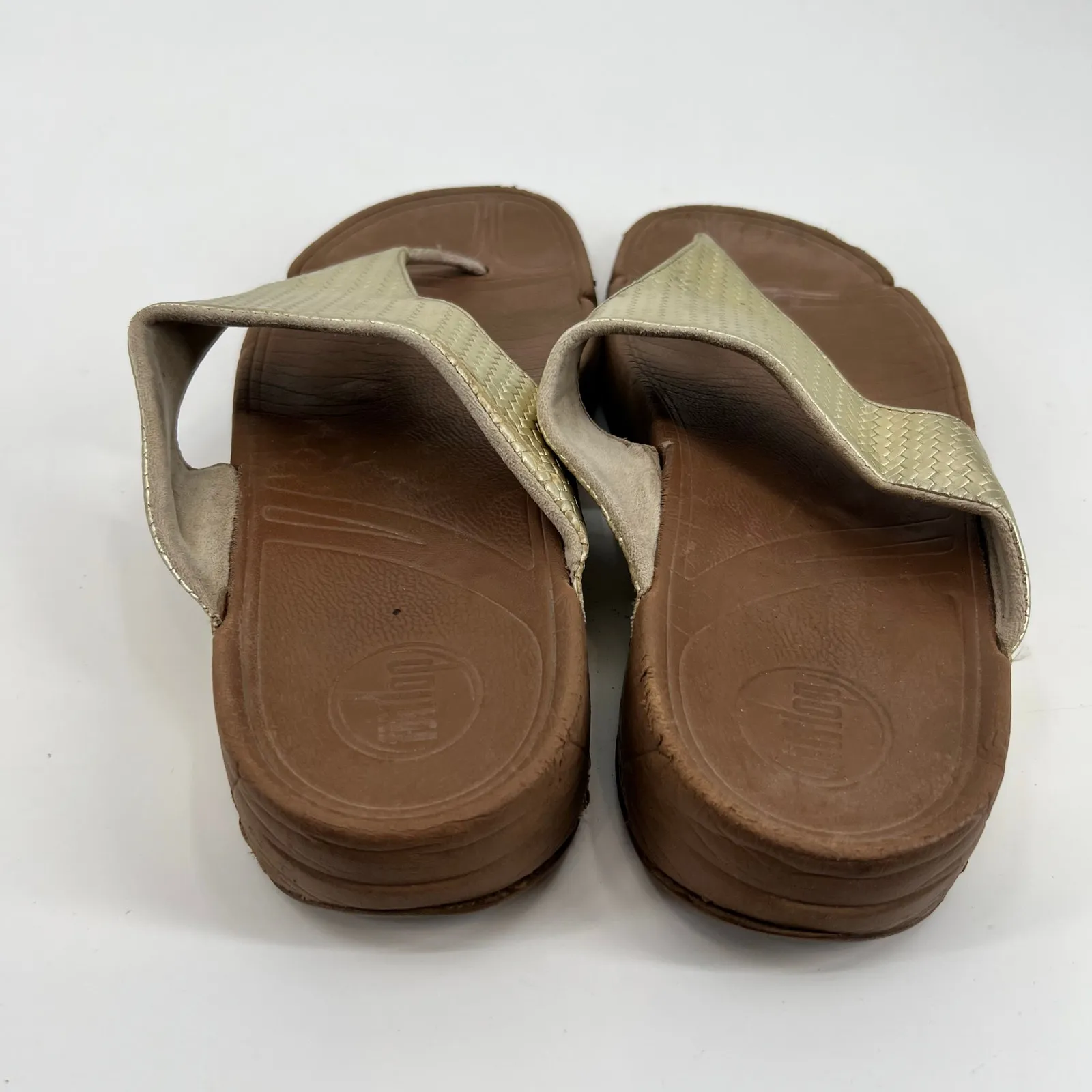 FitFlop Lulu Weave Thong Sandals Pale Gold Brown Shoes style 407-308 size 11 - Image 7