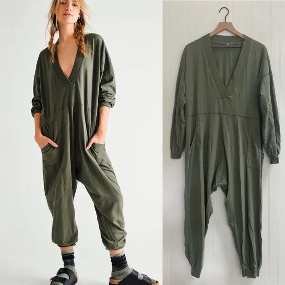 FREE PEOPLE Just Because Onesie in Olive Green Size XS - Image 2