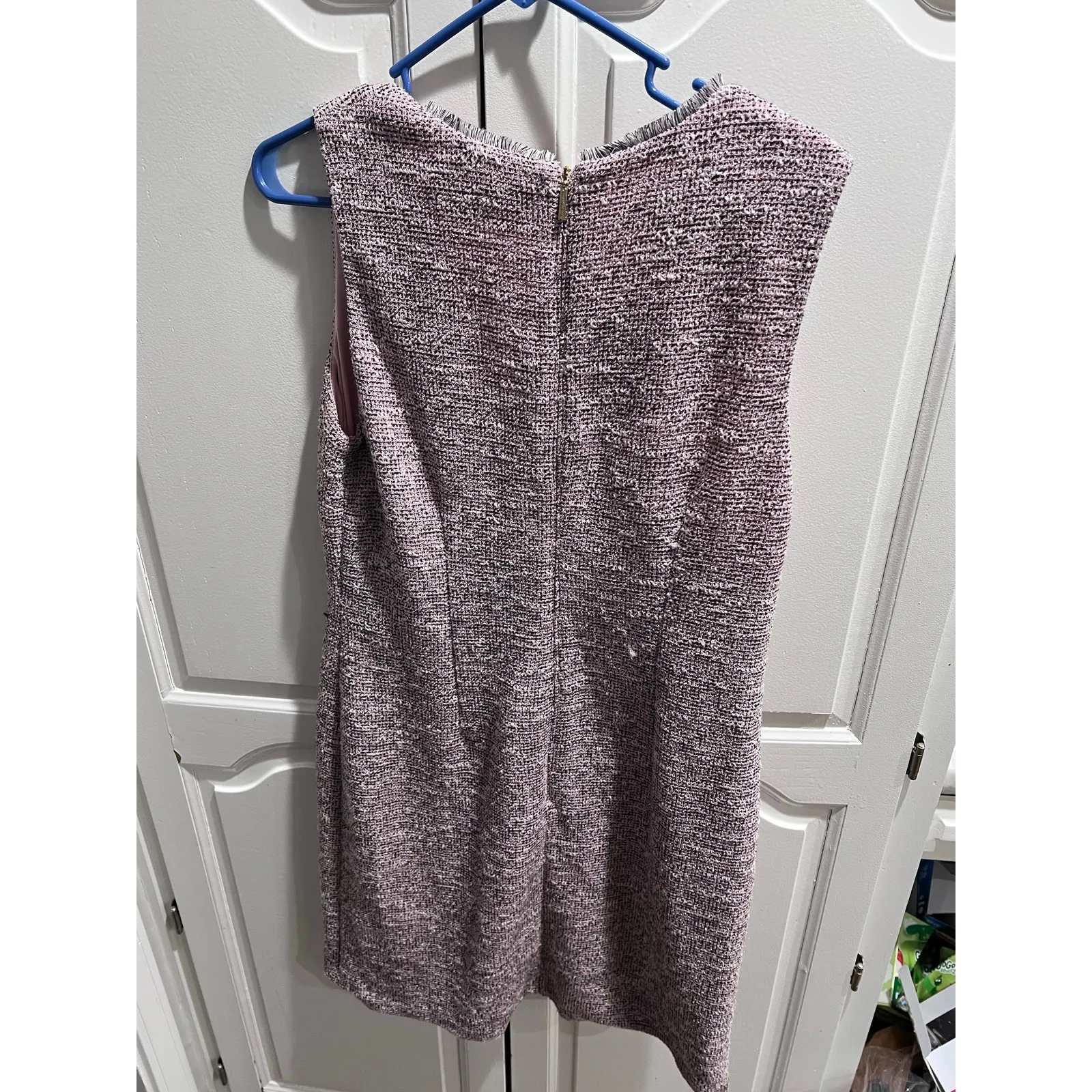 Karl Lagerfeld Paris Pink Tweed Shift Dress 14 Sleeveless Pearl Button Pockets - Image 6