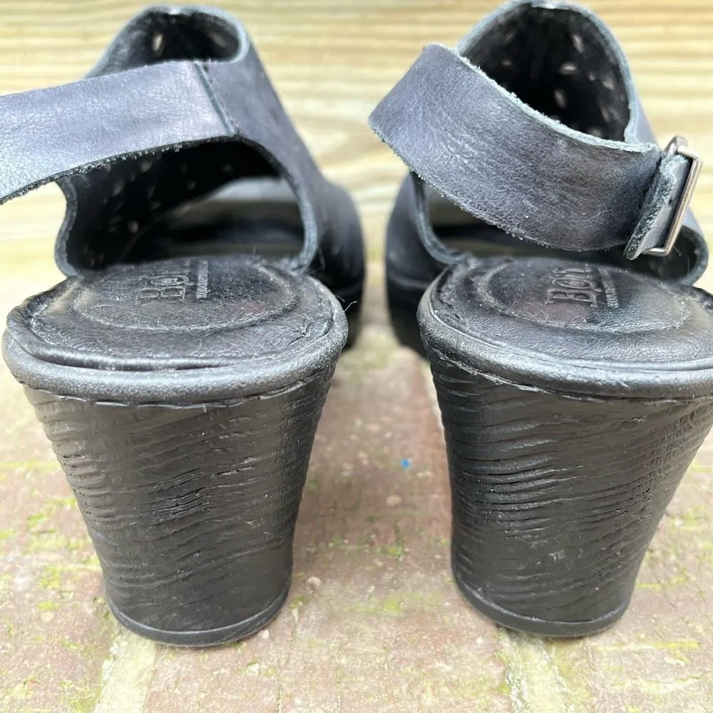 Born Black Leather Perforated Open Toe Sling Back Mule 7.5 Black - Image 3