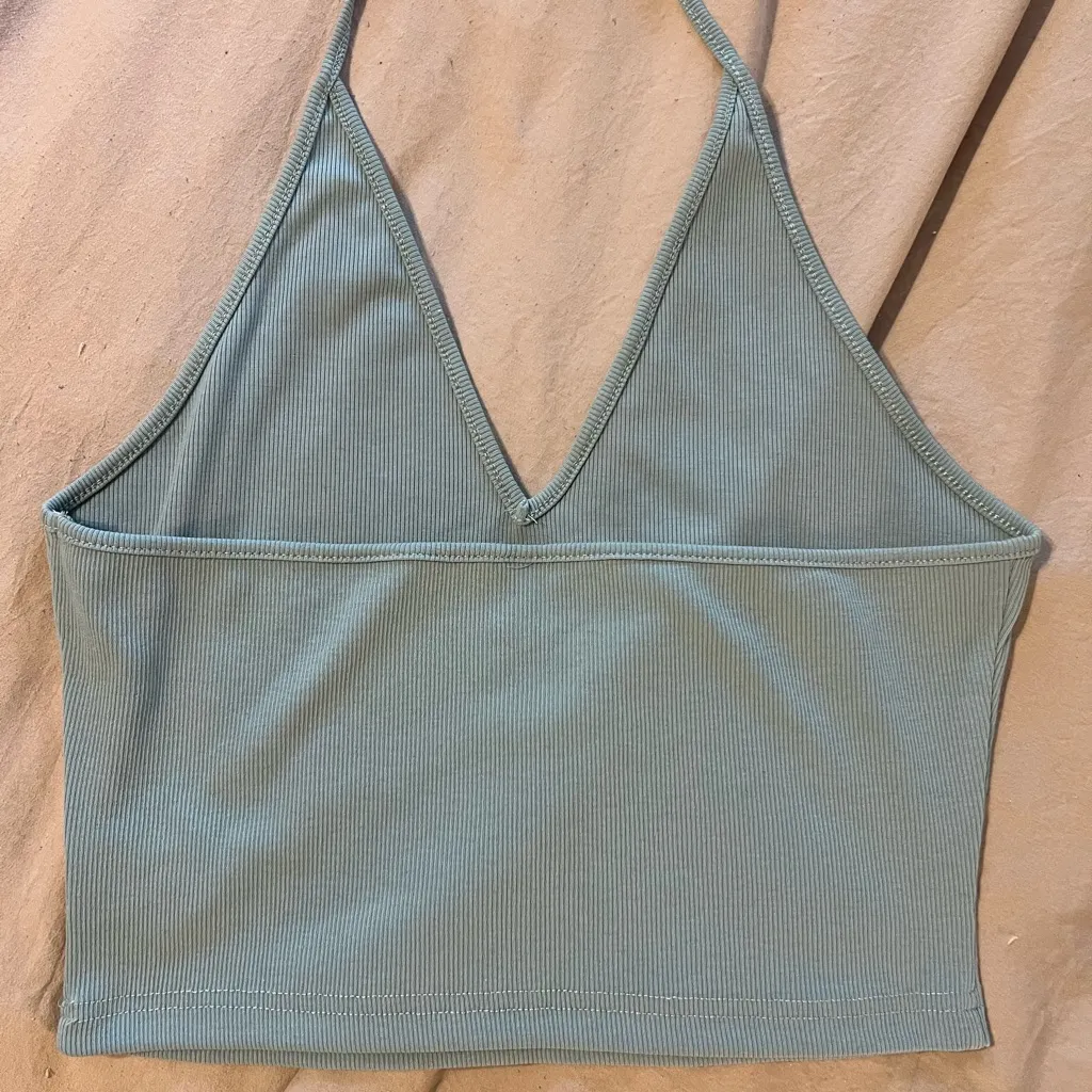 Halter Neck Ribbed Top in Light Green - Image 2
