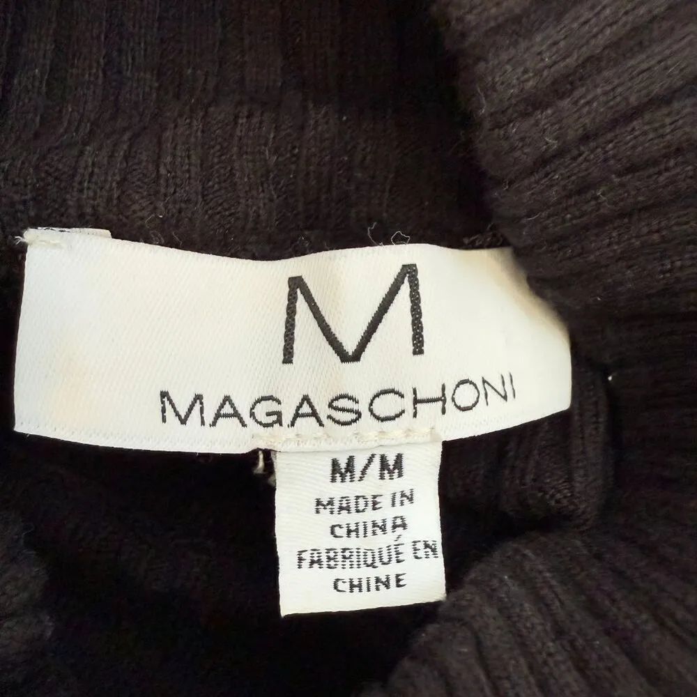 Magaschoni Long Sleeve Mock Neck Knit Sweater Dress Women's Medium Black Slits - Image 12