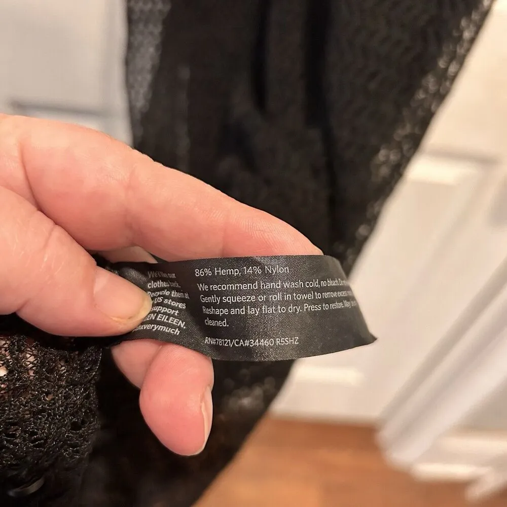 Eileen Fisher Sheer Hemp Herringbone Lace Crew Neck Dress‎ Black Medium Slip - Image 6