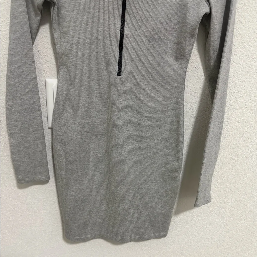 Naked Wardrobe Gray Ribbed Zip It For Me Snatched Mini Dress Size Medium 1/2 Zip - Image 4