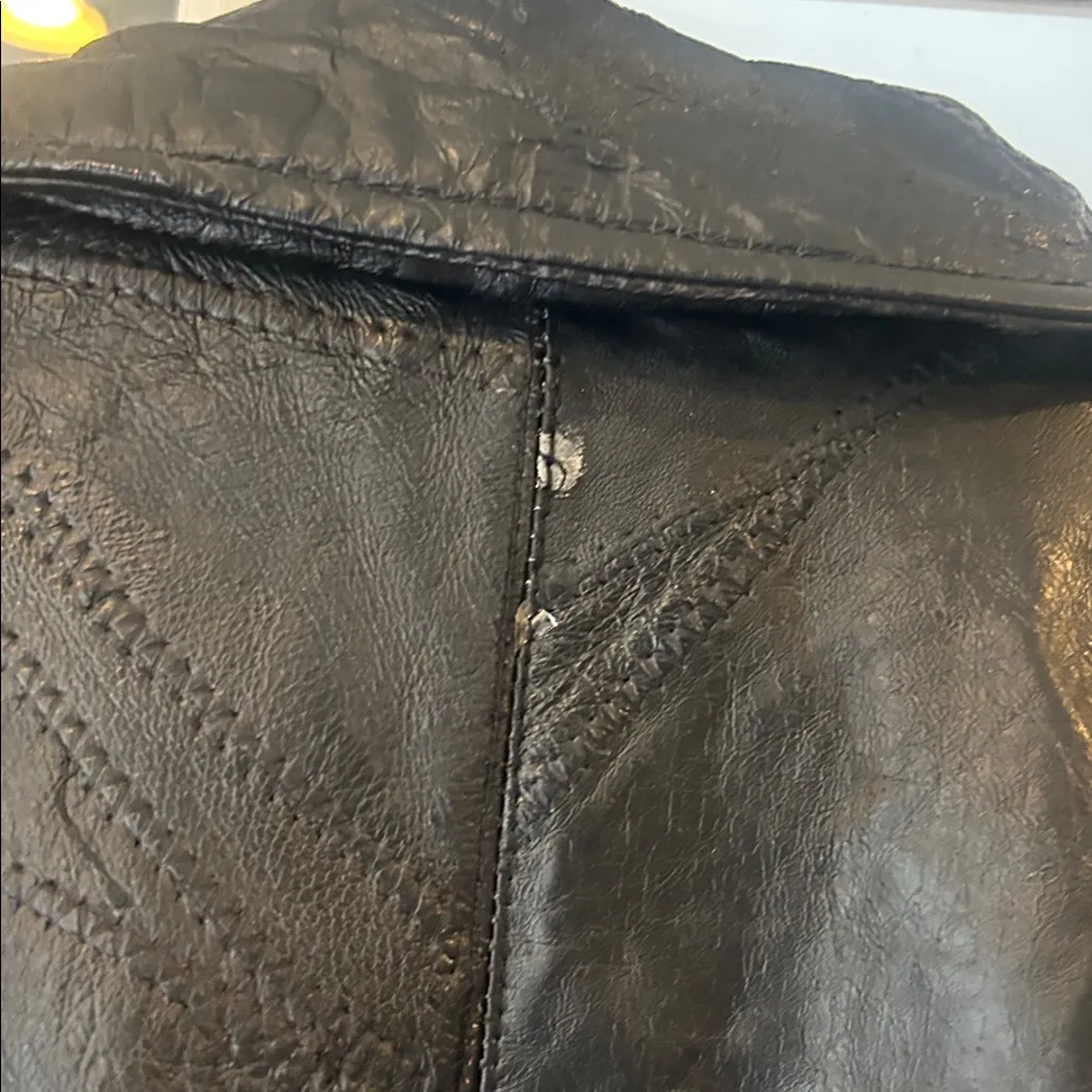 Vintage Y2k genuine textured black leather zip up moto jacket unisex biker Size undefined - Image 8