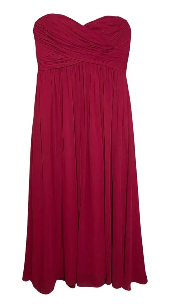 Bill Levkoff Red Formal Dress Chiffon Gown Strapless Prom Bridesmaid Size 16 - Image 1
