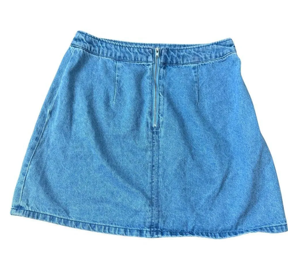 HM Divided Denim Embroidered Floral Mini Skirt Floral y2k Size 6 Zippered - Image 3