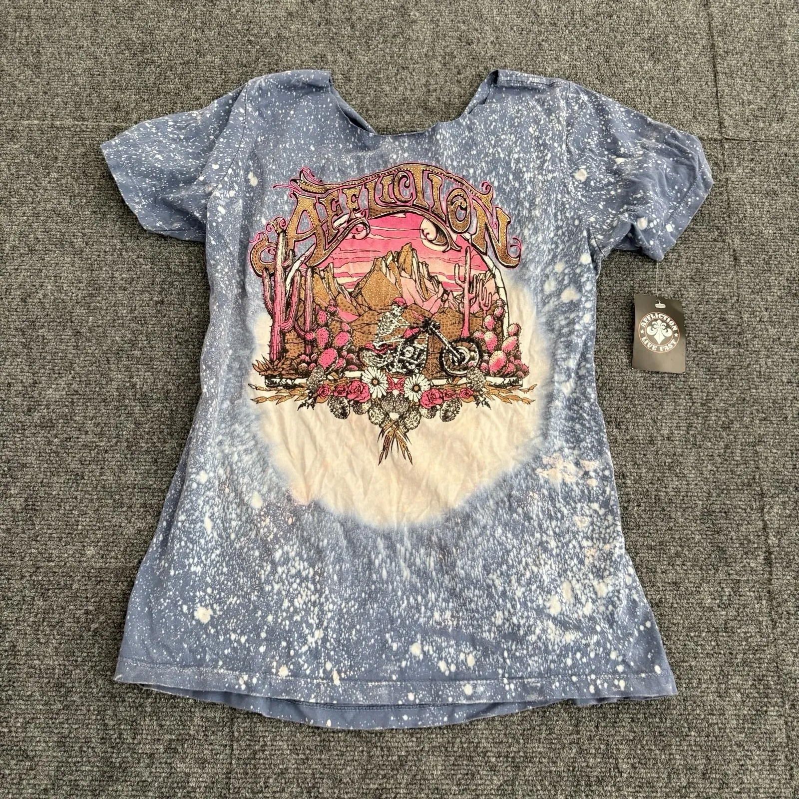 Affliction Women's "Skeleton Valley" scoop neck rhinestone T-Shirt NWT Y2K Style - Image 2