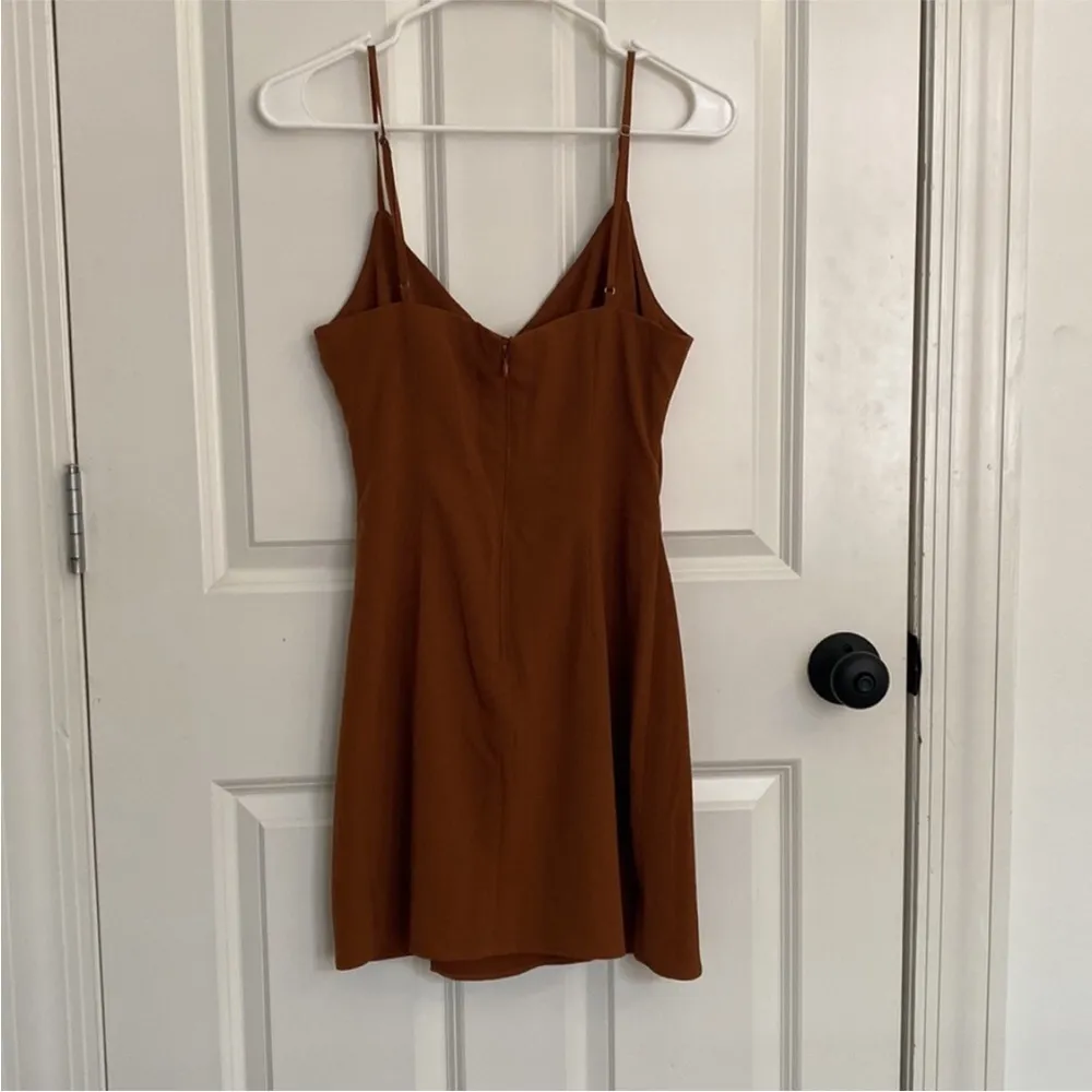 Abercrombie & Fitch Side Twist Crepe Orange Brown Mini Dress - Image 3