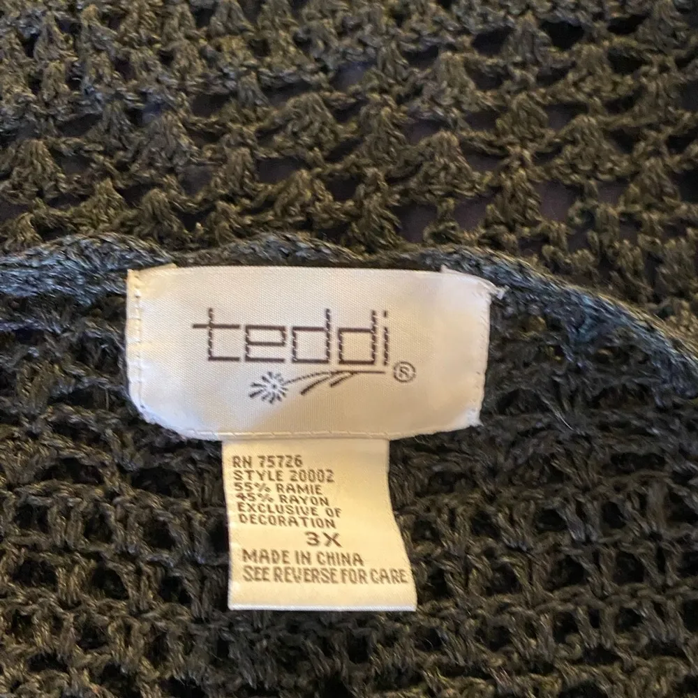 Vintage Teddi Black Short Sleeve Flower Crochet Knit Cardigan, Size 3X - Image 3