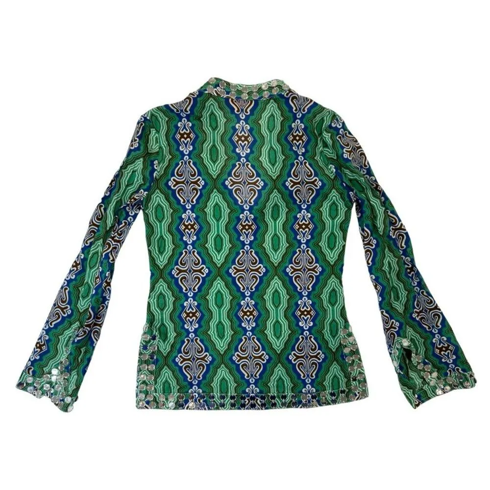 Tory Burch Stephanie Mirror Embellished Tunic Top Boho Long Sleeve 0 - Image 2