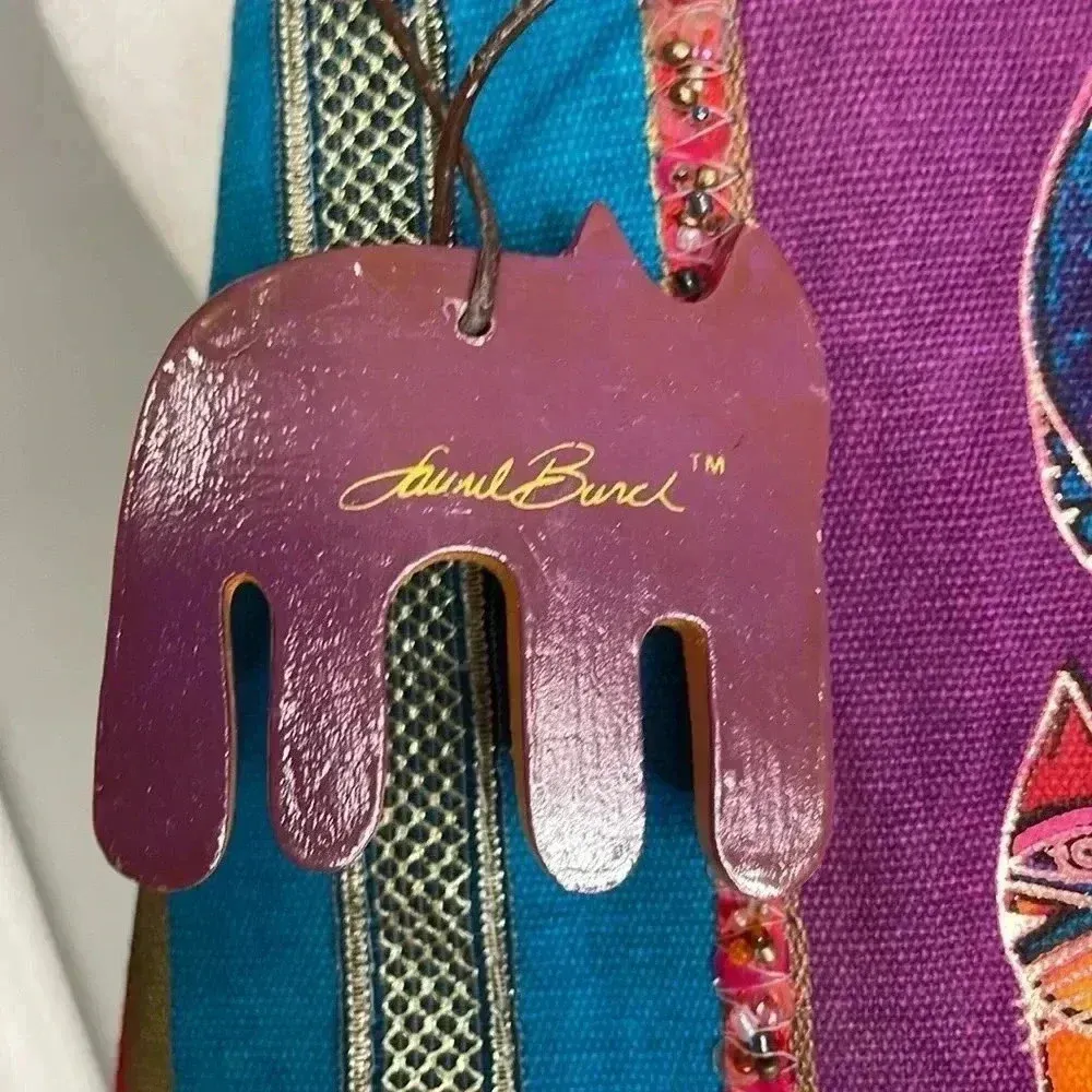 Laurel Burch Colorful Cat Purse Tote Bag Pink Feline Cat Lover Artsy Funky Blue - Image 2
