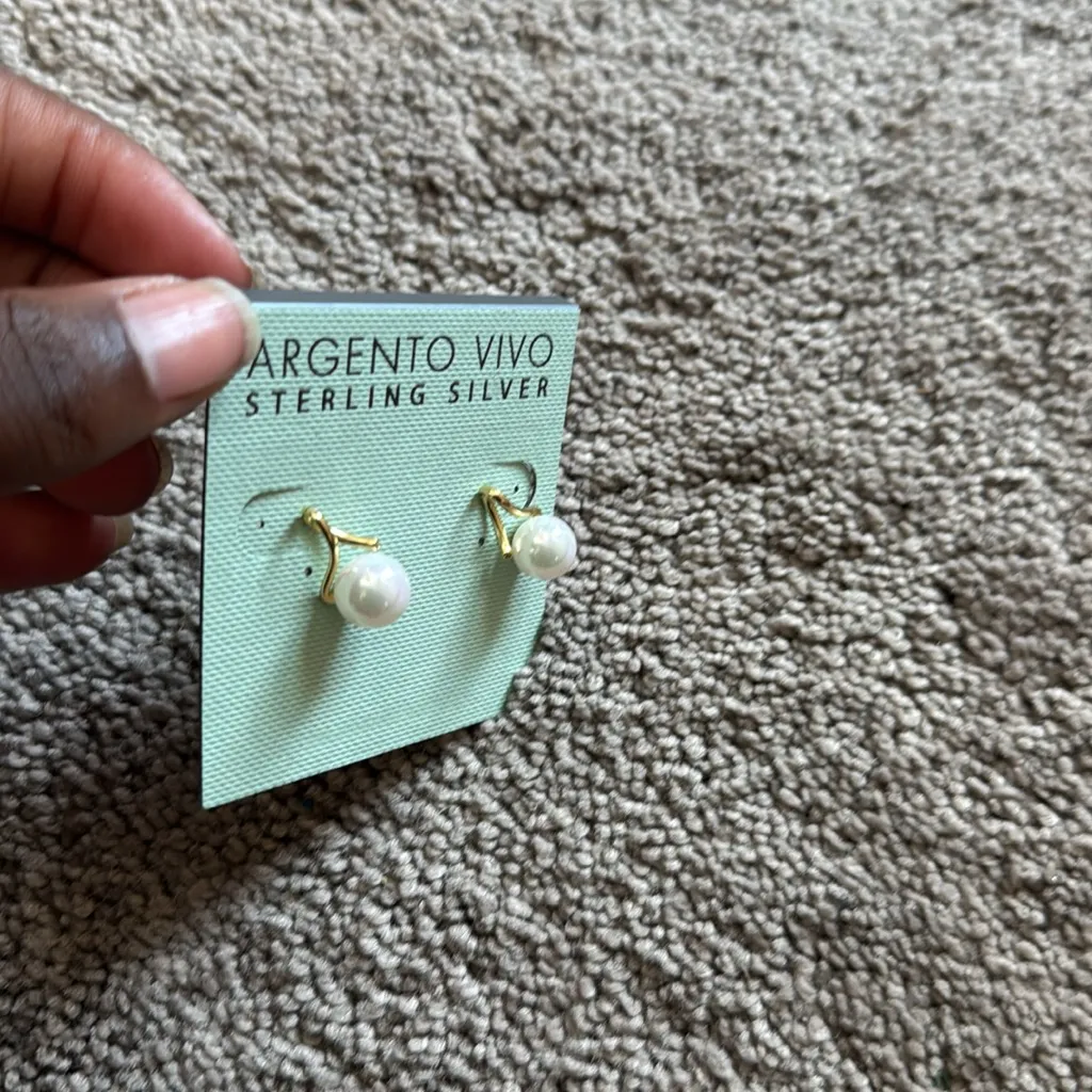 Argento Vivo Sterling Silver Pearl Earrings Gold - Image 3