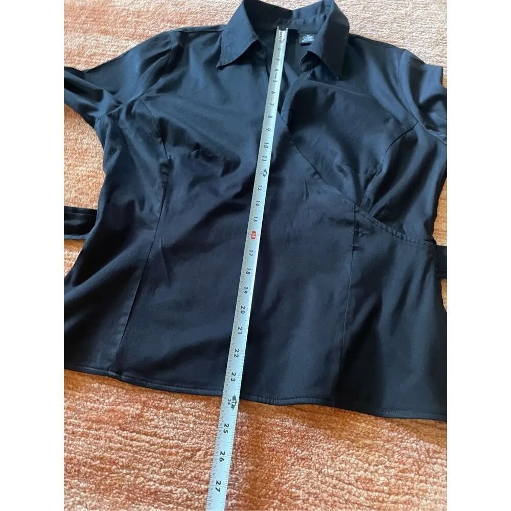 East 5th Top Womens Black Stretch Mock Wrap Self Tie Bow Size  14 Zip Rhinestone - Image 9