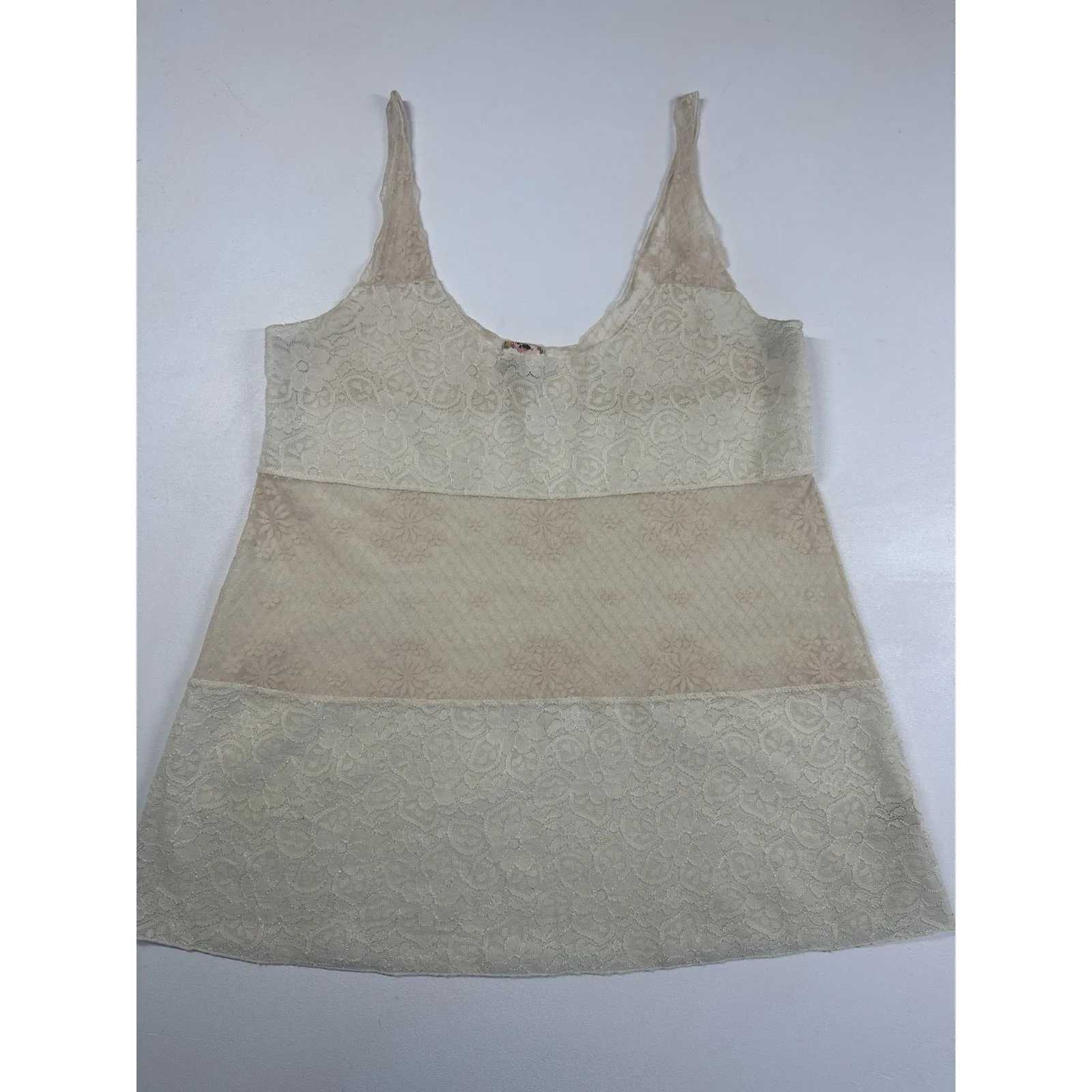 Intimately Free People Women Large Lace Sheer Lightweight Cream Peach Cami (b21) - Image 3