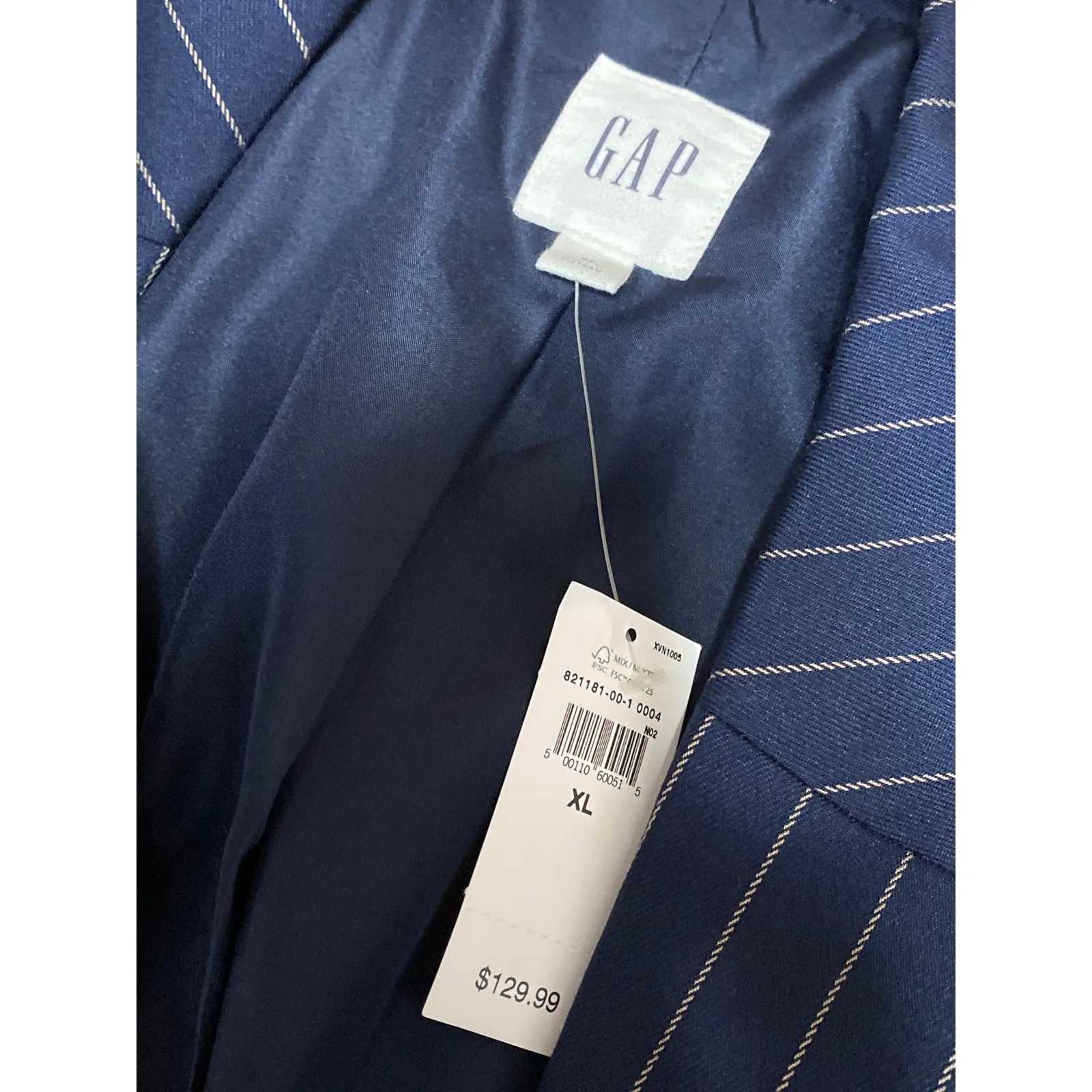 NEW Gap Women's Navy Blue Long Sleeve Pinstriped Blazer Coat Jacket Size XL - Image 3