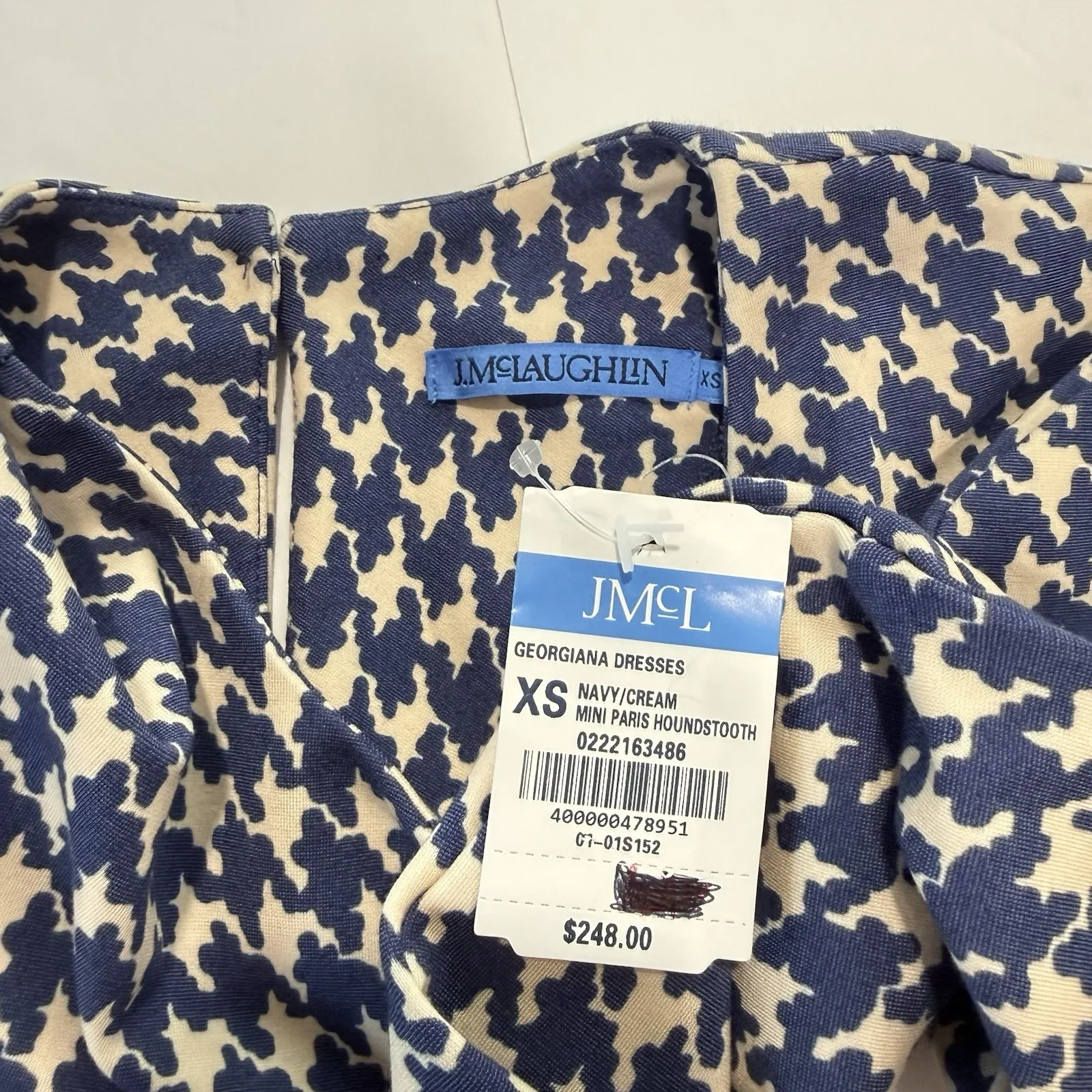 J.Mclaughlin Blue Houndstooth Georgiana Dress Catalina Cloth Size XS Pockets - Image 10