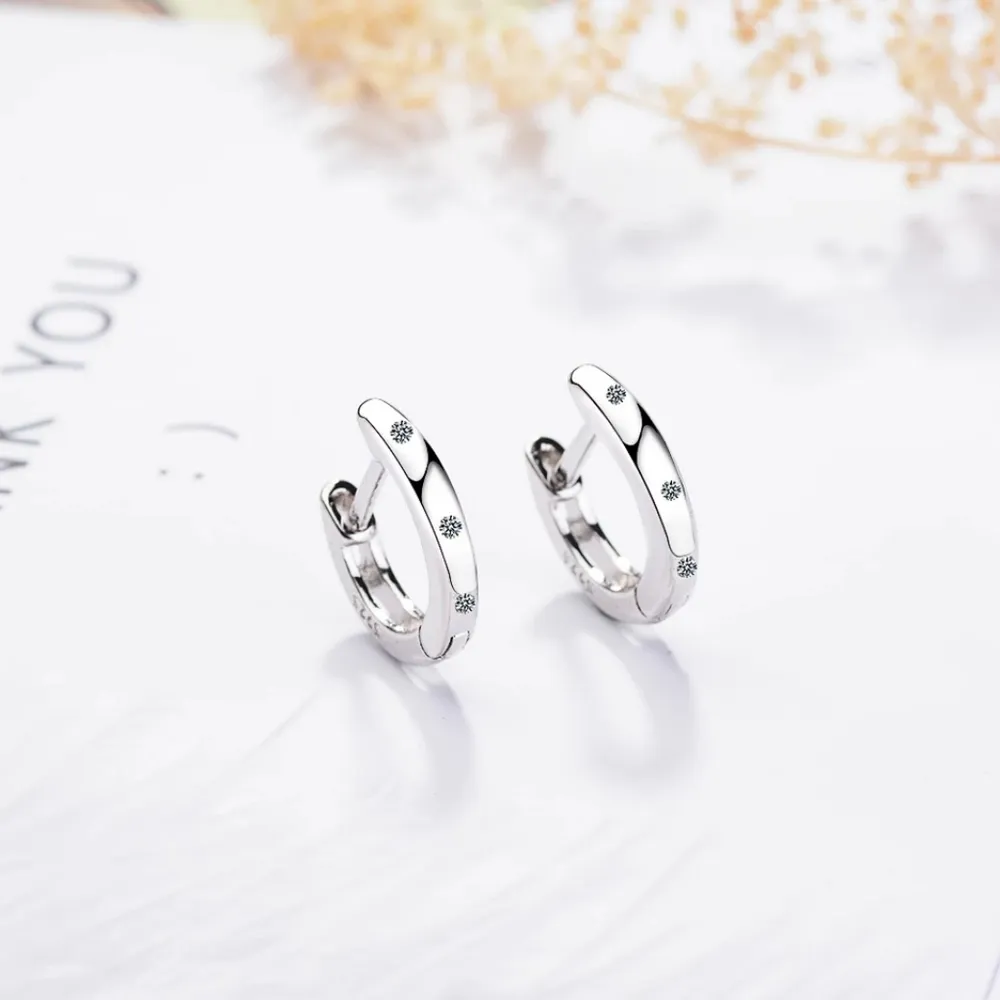 NEW 18k White Gold‎ Plated Diamond Huggie Hoop Earrings - Image 4