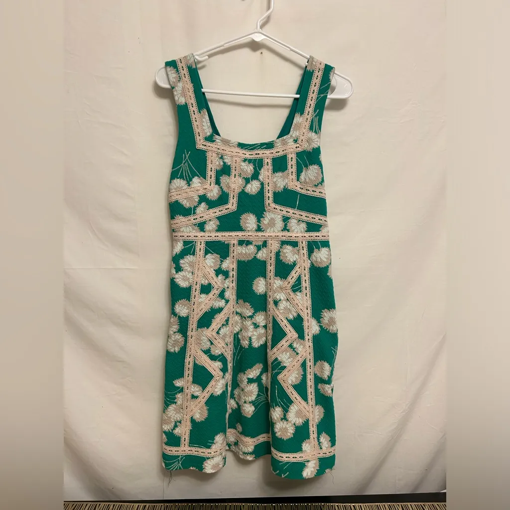 Anthropologie Maeve Emma‎ Green Floral Crochet Lace Mini Dress Size 4 - Image 3