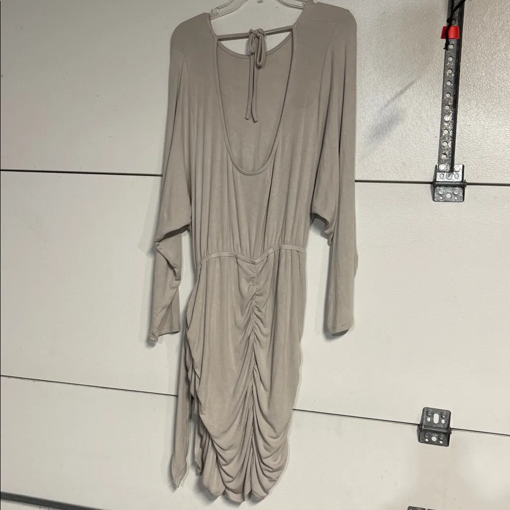 FREE PEOPLE BEACH SIESTA CONVERTIBLE WRAP MINI DRESS GRAY BEIGE LARGE - Image 5