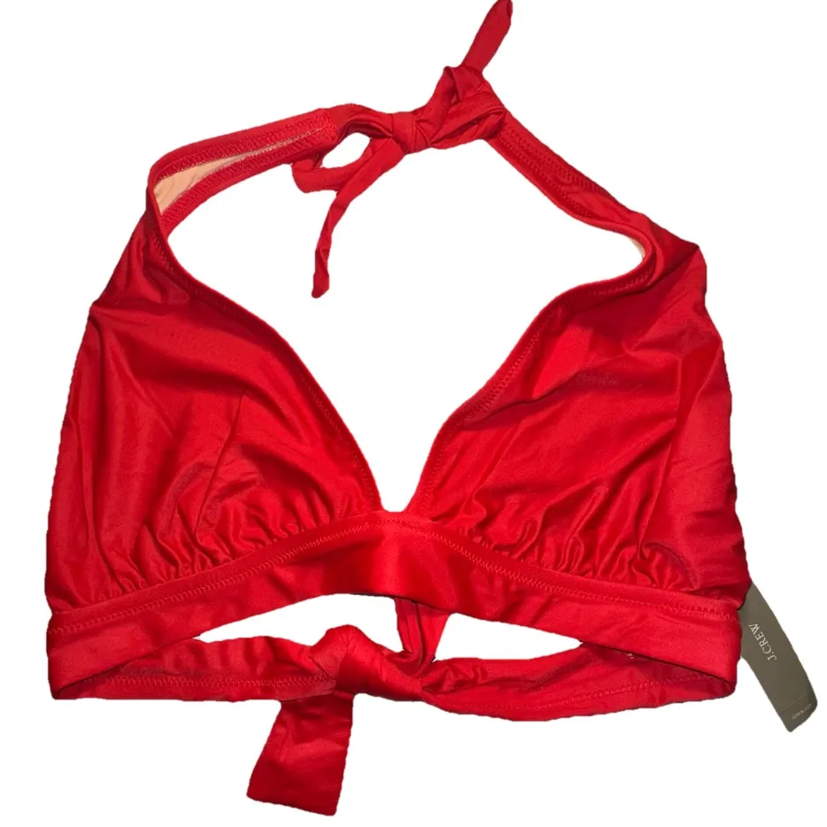 J‎ Crew Bikini Halter Top Tie Back Size M Red Bright Cerise Swimsuit Beach Swim - Image 1