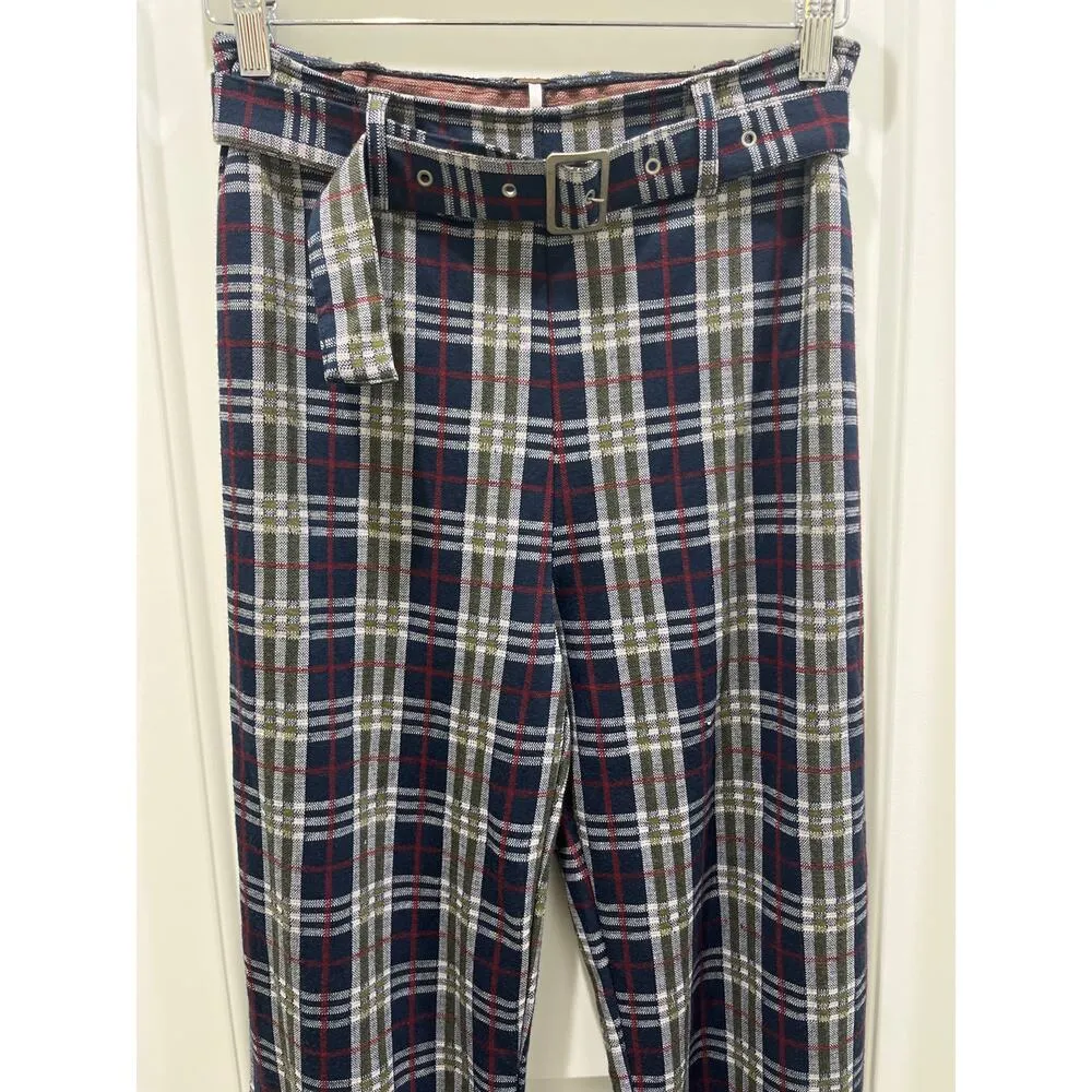 Free People Women's Modern Love High Waist Pull On Plaid Knit Trouser Pants Sz 8 - Image 2