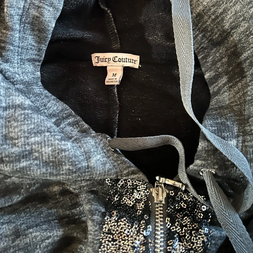 JUICY COUTURE Full Zip Track Suit Jacket Grey Hoodie Size Medium Oversized Y2K - Image 4