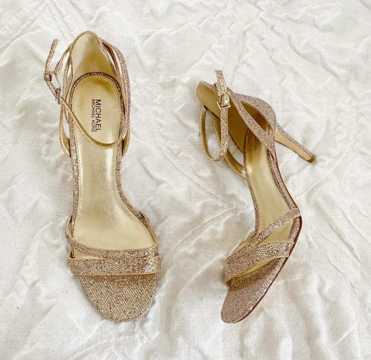 Michael Kors Women's Kimberly Mesh Glitter Sandal, Gold and Sand, 6.5 M - Image 4