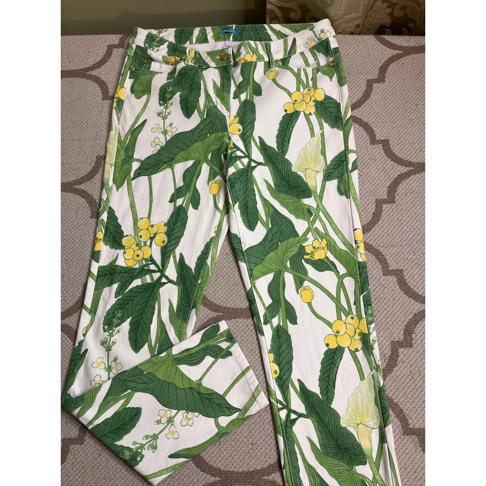 J. McLaughlin Lexi Green Queen Palm floral print skinny jeans, size 10 - Image 3