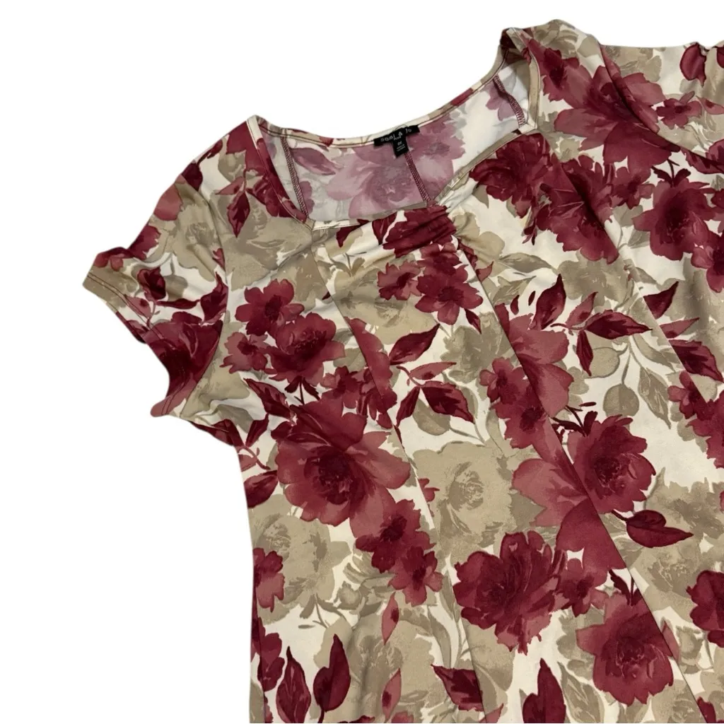 Sami & Jo Burgundy/Cream Watercolor Floral Midi Dress - Image 3