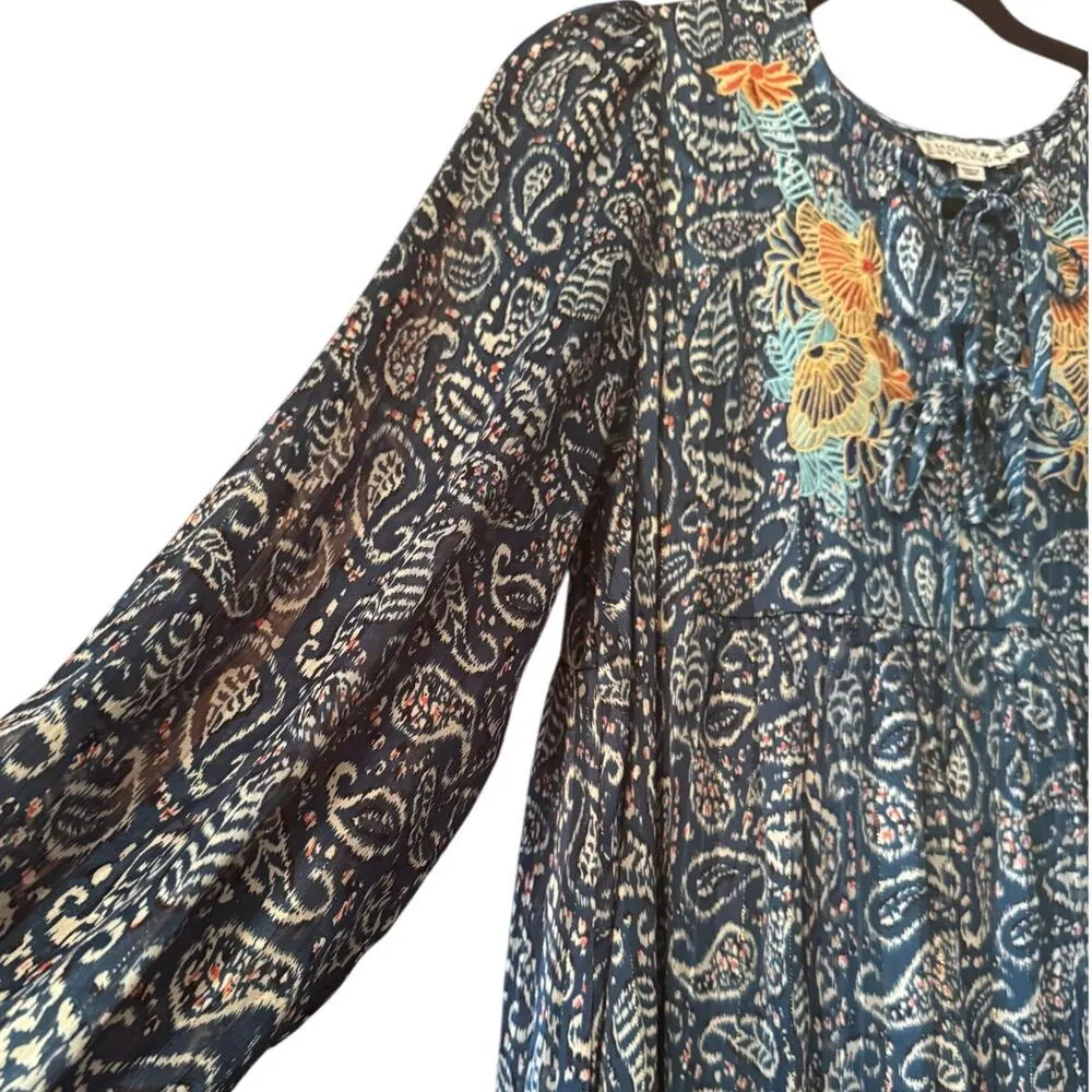 Molly Bracken Bohoemian embroidered double tie neck line L tired prairie - Image 8