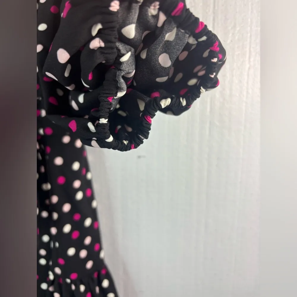 Kate Spade L Drop Waist Wrap Black and Pink Polka Dot Dress - Image 8