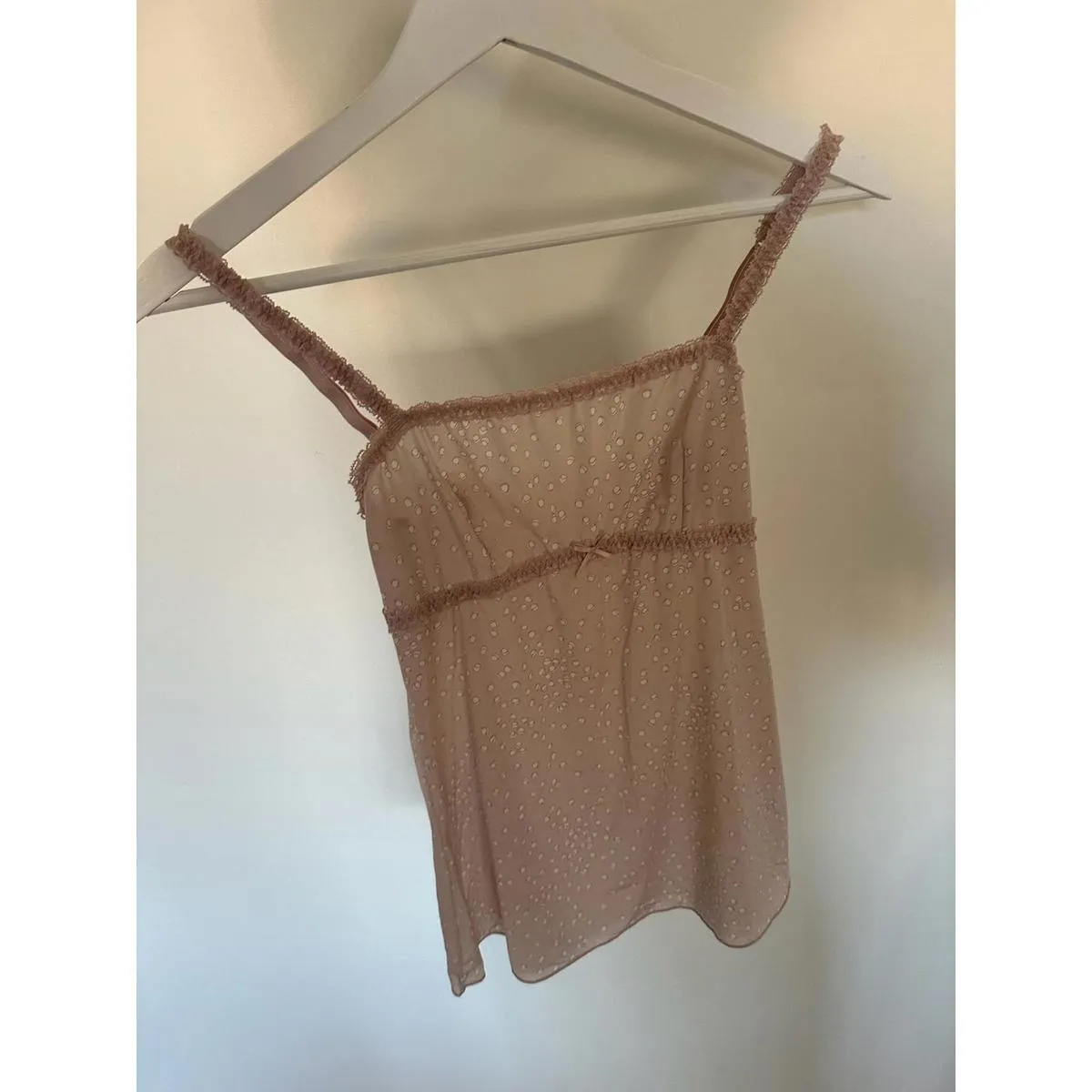 Baby Pink Frilly Bow Sheer Coquette Polka Dot Milkmaid Cami - Image 3