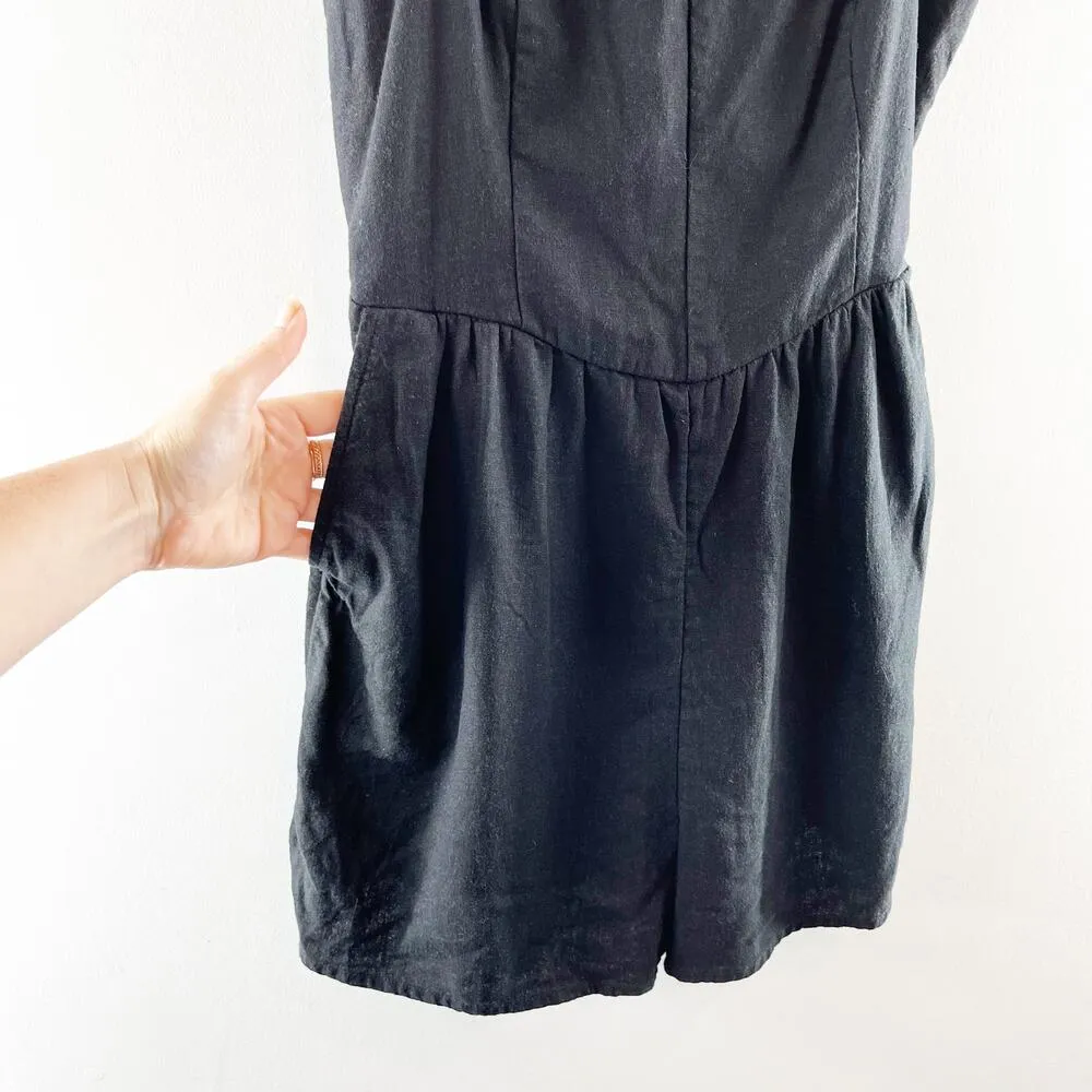 Old Navy Cami Linen Blend Shorts Romper Black Medium - Image 7
