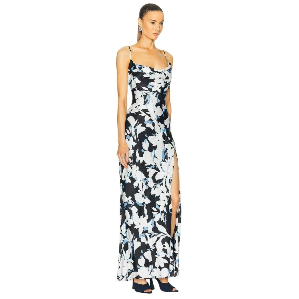NICHOLAS Ariel Cowl Gown in Black Blur Print 0 New Womens Floral Long Maxi Dress - Image 3